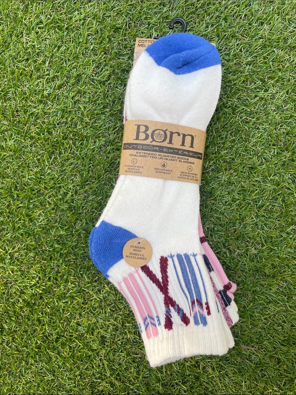 Born White Crew Socks with Blue and Burgundy Accents